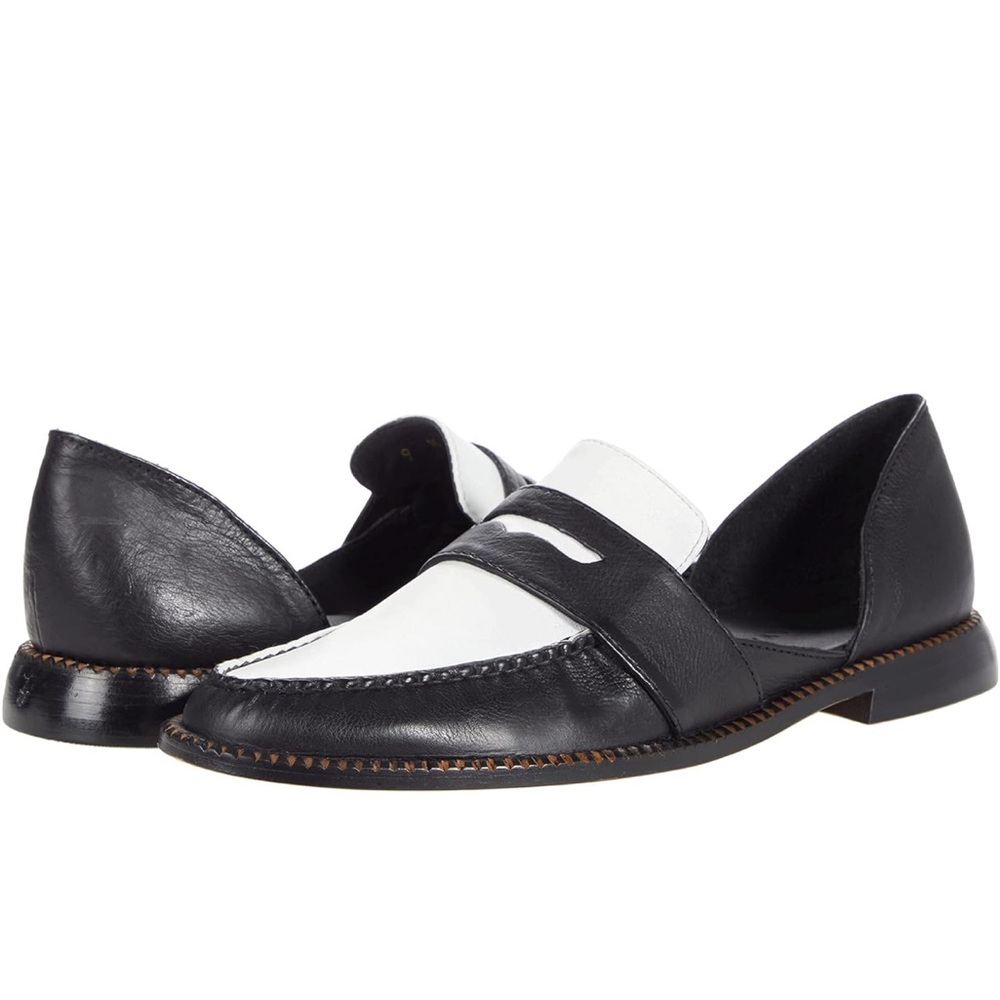 Frēda Salvador D'Orsay penny loafer in white and black leather